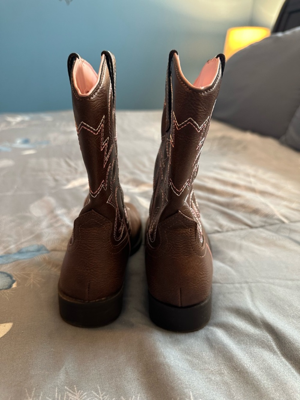 Like New Wonder Nation Brown Girls Western Boots w/Pink Trim Sz 13 - Picture 7 of 11
